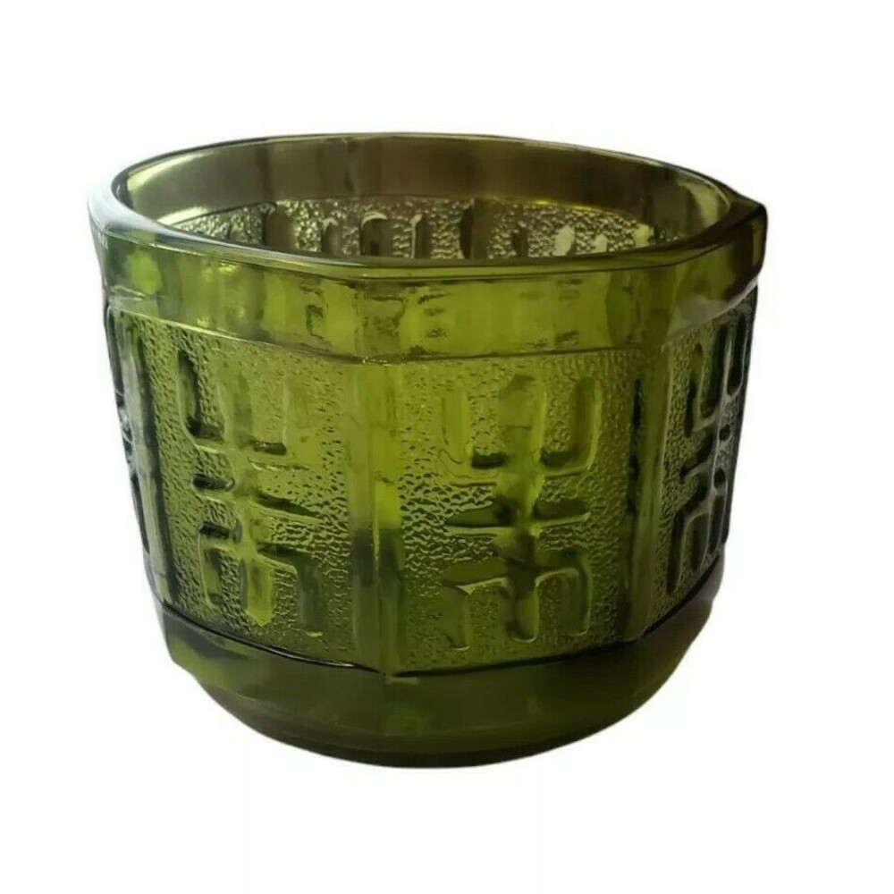 Vintage Depression Glass Aztec 8-Sided Green Bowl Heavy Candy Dish MCM
